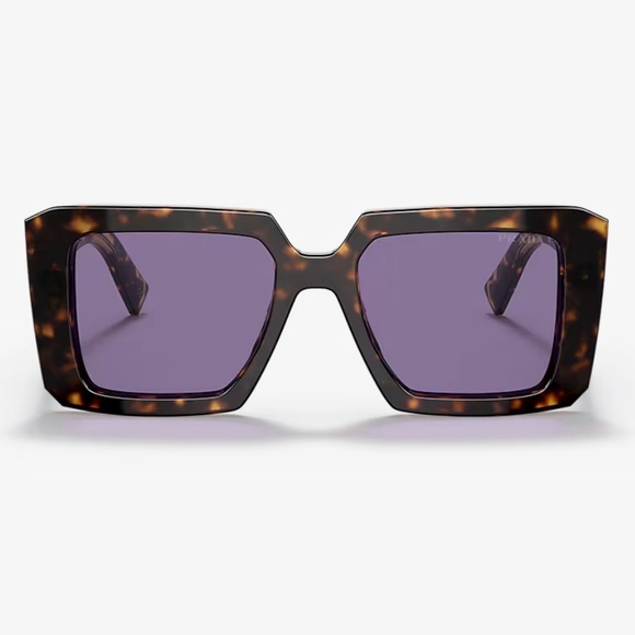 NEW PRADA Tortoise Violet Square Mirror Lenses Logo Arms Square Frame with Box - Picture 3 of 9